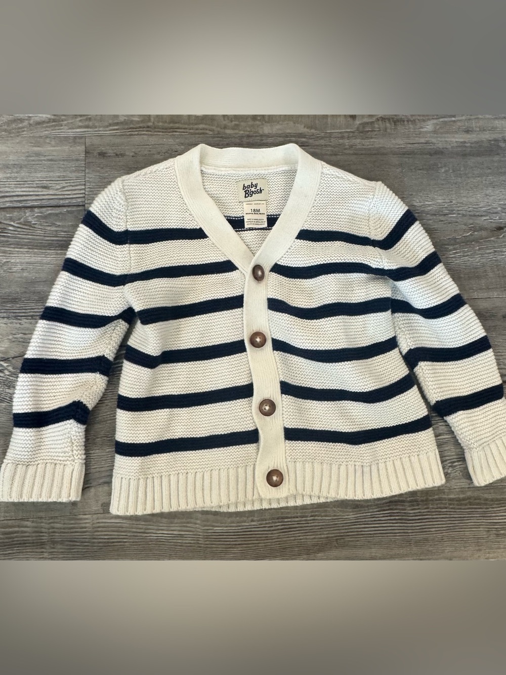 OshKosh B'gosh Cream and Navy Striped Knit Cardigan